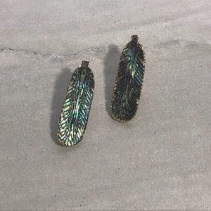 Carved Shell Feather 14K Gold Earrings